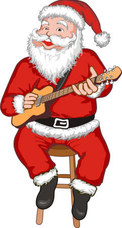 Funny smiling Santa with guitar playing Christmas songのイラスト素材