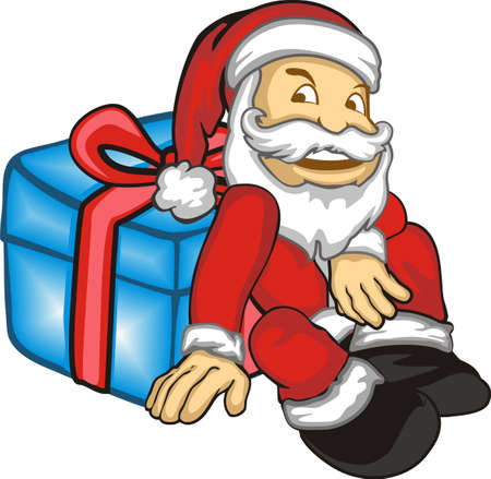 santa claus leaning on the gift boxのイラスト素材