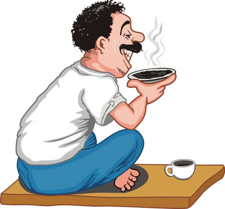 happy man drink and enjoy coffeeのイラスト素材