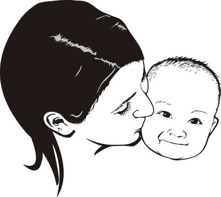 mother kissing her boy with loveのイラスト素材