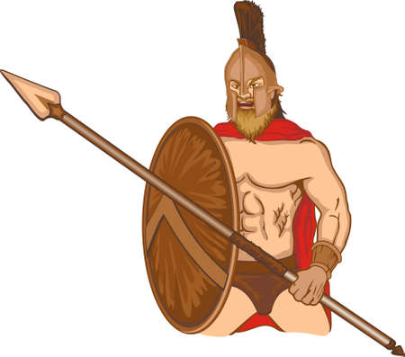 Greek Spartan holding a shield and spearのイラスト素材