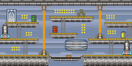 Tile set Platform for Game - A set of layered vector game asset, contains background, ground tiles and several items.のイラスト素材