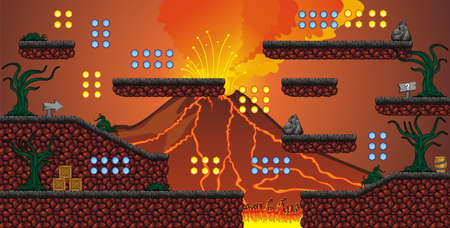 Tile set Platform for Game - A set of layered vector game asset, contains background, ground tiles and several items.のイラスト素材