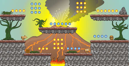 Tile set Platform for Game - A set of layered vector game asset, contains background, ground tiles and several items.のイラスト素材