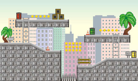 Tile set Platform for Game - A set of layered vector game asset, contains background, ground tiles and several items.のイラスト素材
