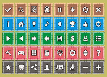 game interface buttons set, for app icons contains different colours, buttons sets for creating 2d gameのイラスト素材
