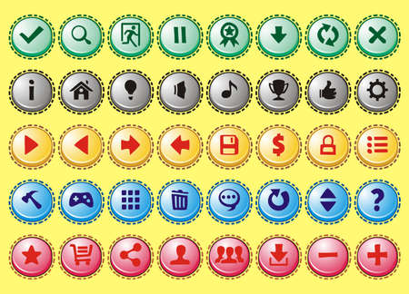 game interface buttons set, for app icons contains different colours, buttons sets for creating 2d gameのイラスト素材