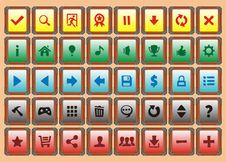 Game interface buttons set, for app icons contains different colours, buttons sets for creating 2d game.のイラスト素材
