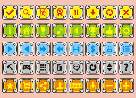 game interface buttons set, for app icons contains different colours, buttons sets for creating 2d gameのイラスト素材