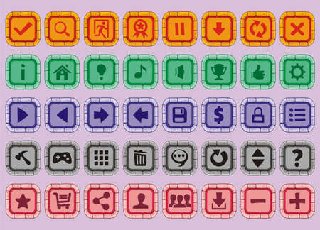 game interface buttons set, for app icons contains different colours, buttons sets for creating 2d gameのイラスト素材