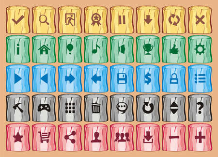game interface buttons set, for app icons contains different colours, buttons sets for creating 2d gameのイラスト素材
