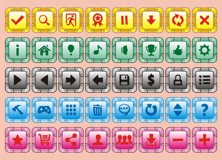 Game interface buttons set, for app icons contains different colours, buttons sets for creating 2d gameのイラスト素材