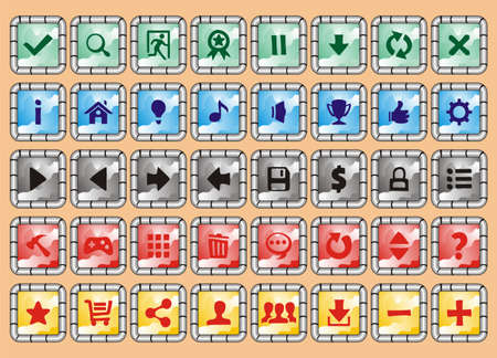game interface buttons set, for app icons contains different colours, buttons sets for creating 2d gameのイラスト素材