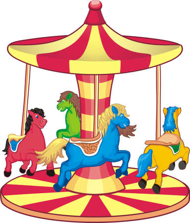 Vintage carousel with colorful horses on a white background. Vector illustrationのイラスト素材