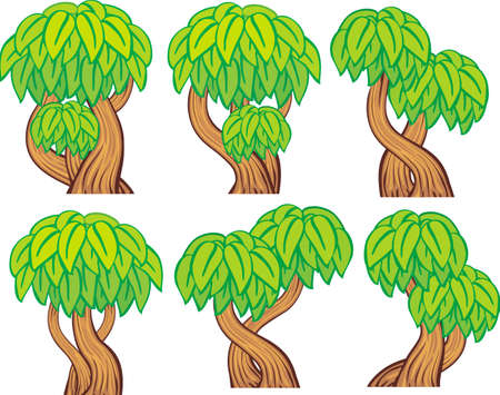 Diversity cartoon of trees set isolated on white for game elementのイラスト素材