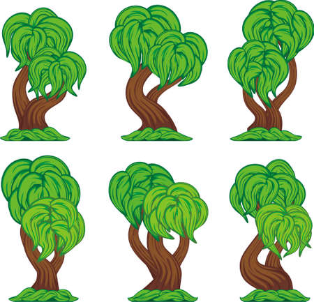 Diversity cartoon of trees set isolated on white for game elementのイラスト素材