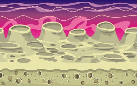 Fantasy seamless alien landscape, separated layers for game design, vector space background.のイラスト素材