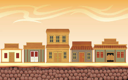 Cute cartoon wild west seamless landscape with separated layers,  summer day illustrationのイラスト素材