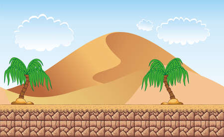 Seamless desert landscape, never ending vector nature background with separated layers for game design. 2d game application illustration for your application project.のイラスト素材