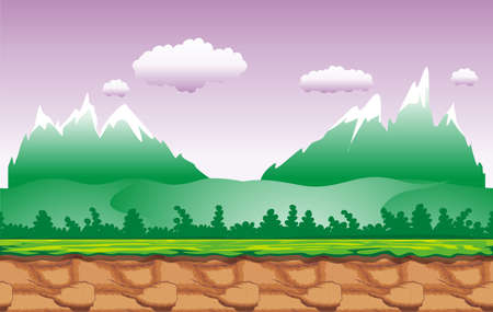 Seamless mountain landscape, never ending vector nature background  with separated layers for game design .2d game application.  Vector Illustration for your application projectのイラスト素材