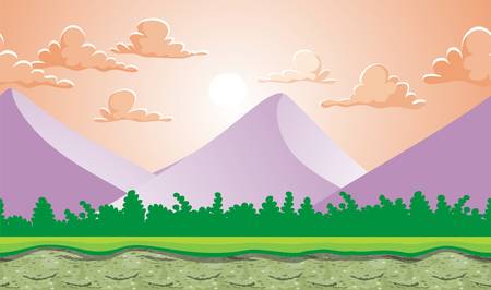Seamless mountain landscape, never ending vector nature background  with separated layers for game design .2d game application.  Vector Illustration for your application projectのイラスト素材