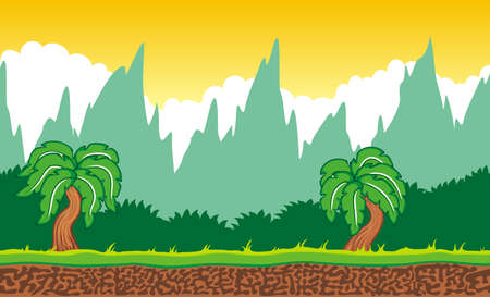 Seamless mountain landscape, never ending vector nature background  with separated layers for game design .2d game application.  Vector Illustration for your application projectのイラスト素材