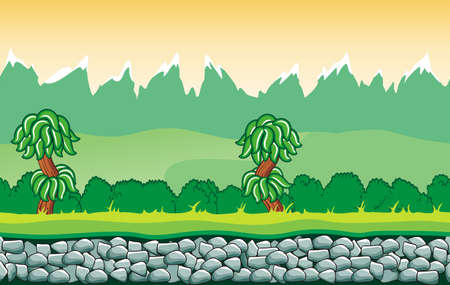Seamless mountain landscape, never ending vector nature background  with separated layers for game design .2d game application.  Vector Illustration for your application projectのイラスト素材