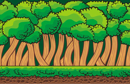 Cartoon fantasy forest landscape,  nature background for game design,  separated layers for parallax effect in animationのイラスト素材