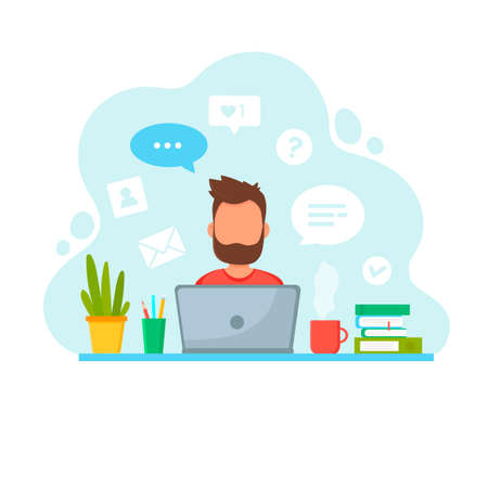 Man working from home.Home office concept.のイラスト素材