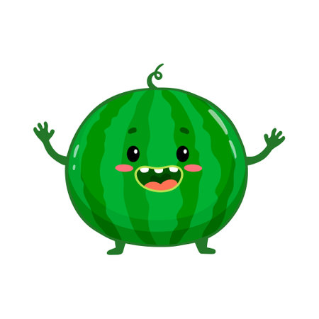 Cute watermelon character isolated on white background. Cartoon watermelon. Vector illustrationのイラスト素材