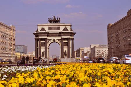 Moscow, Russia - April 20, 2019: Triumphal Arch on Kutuzov Avenue in Moscow. in honor of the dinner in the war with Napoleonのeditorial素材