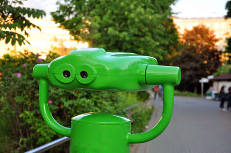 Observation binoculars in the zoo city of Moscow. On the Sunset.の写真素材