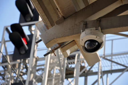 Closed circuit camera Multi-angle CCTV system. on the  of railway traffic lights. securityの写真素材