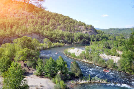 Landscape with mountains and a fast mountain river.の写真素材