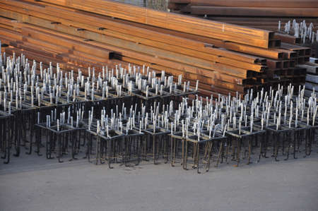 Steel anchor blocks and business metal at the warehouse of the enterprise. Industry