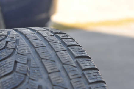 Car tires. Winter European tires for car. Wear. Wheel tread pattern.
