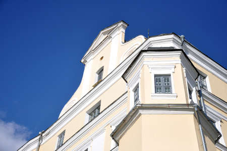 Belarusian medieval architecture, baroque style. Pediment, buttress, arch Pinsk City Jesuit College