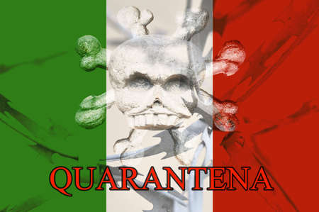 The Italian flag is intertwined with skull  an abstract symbol of the deadly virusの写真素材