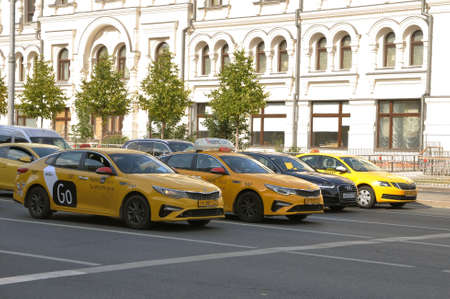 Moscow, Russia - August 23, 2020 - Yandex taxi on the streets of Moscow. The best value for money solution in Russiaのeditorial素材