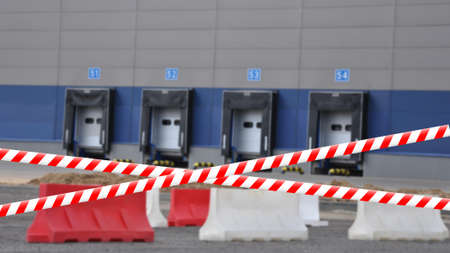 Protective tape crosswise. Do not enter. Repair work on the territory of the warehouse logistics...