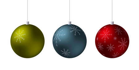 Row of festive colored Christmas tree decorations. Vector illustrationのイラスト素材