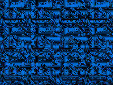 Circuit board on a blue background. Circuit board template with blank space. Seamless patternのイラスト素材