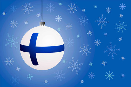 New Year card - white Christmas ball with the flag of Finland. Vector illustrationのイラスト素材