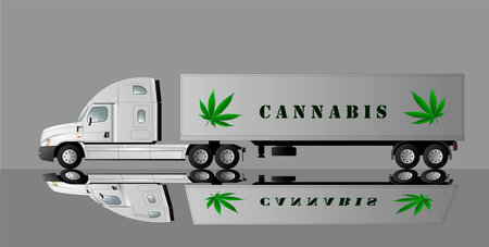 American car for transporting the crop of cannabis. Vector flat illustration.のイラスト素材