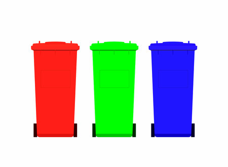 A set of plastic waste containers for separate waste collection. Flat vector illustration.のイラスト素材