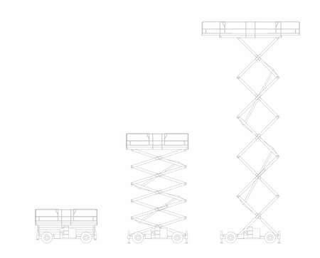 Set of vector sketches of lifting platform scissors isolated on white background. Hydraulic lift.のイラスト素材