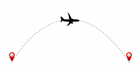 Airplane flight route from point to point. dotted line. Vector illustration.のイラスト素材