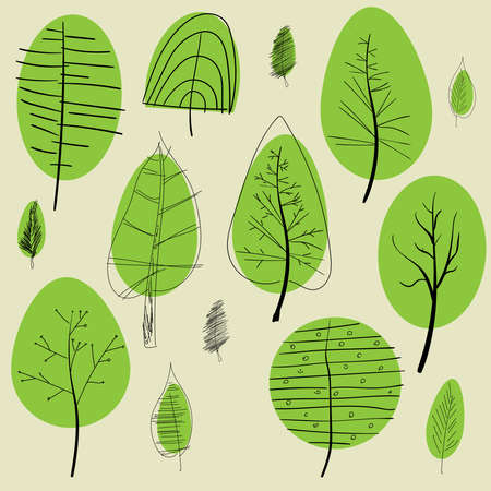 Set of vector childrens sketches of trees symbols. Vector illustration.のイラスト素材
