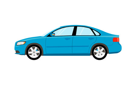 The passenger car is blue. Sedan. Flat vector illustration.のイラスト素材
