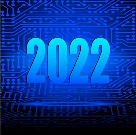 New year 2022. New Years sign on the background of the circuit board. Futuristic vector illustration.のイラスト素材